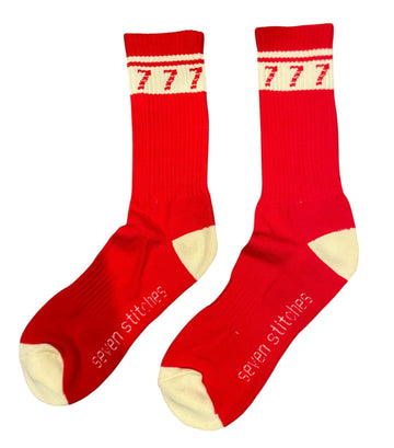 7 Stitches- Red/Cream Socks